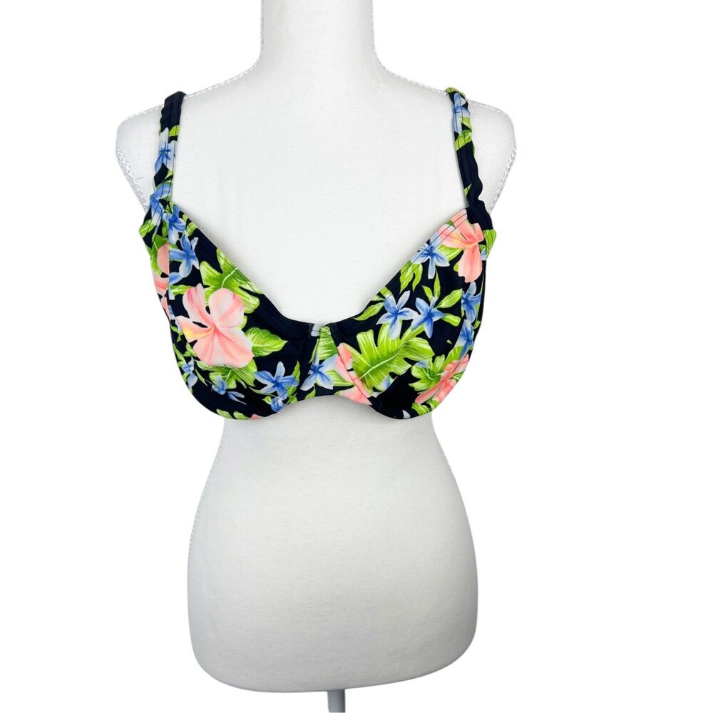 Krista Bikini Top Women 16 D Black Floral Wired Swim Active